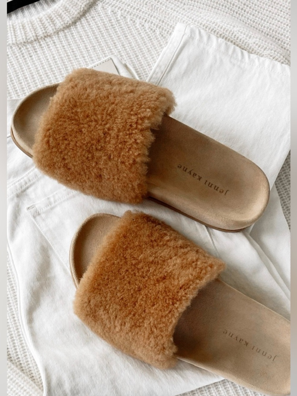 Jenni Kayne Camel Faux-Shearling Slide Sandles